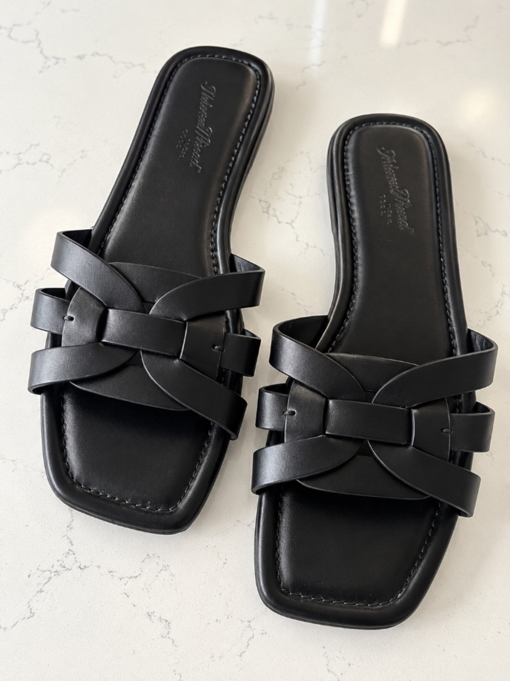 Universal Thread Black Braided Square Toe Slide Sandals Size 10